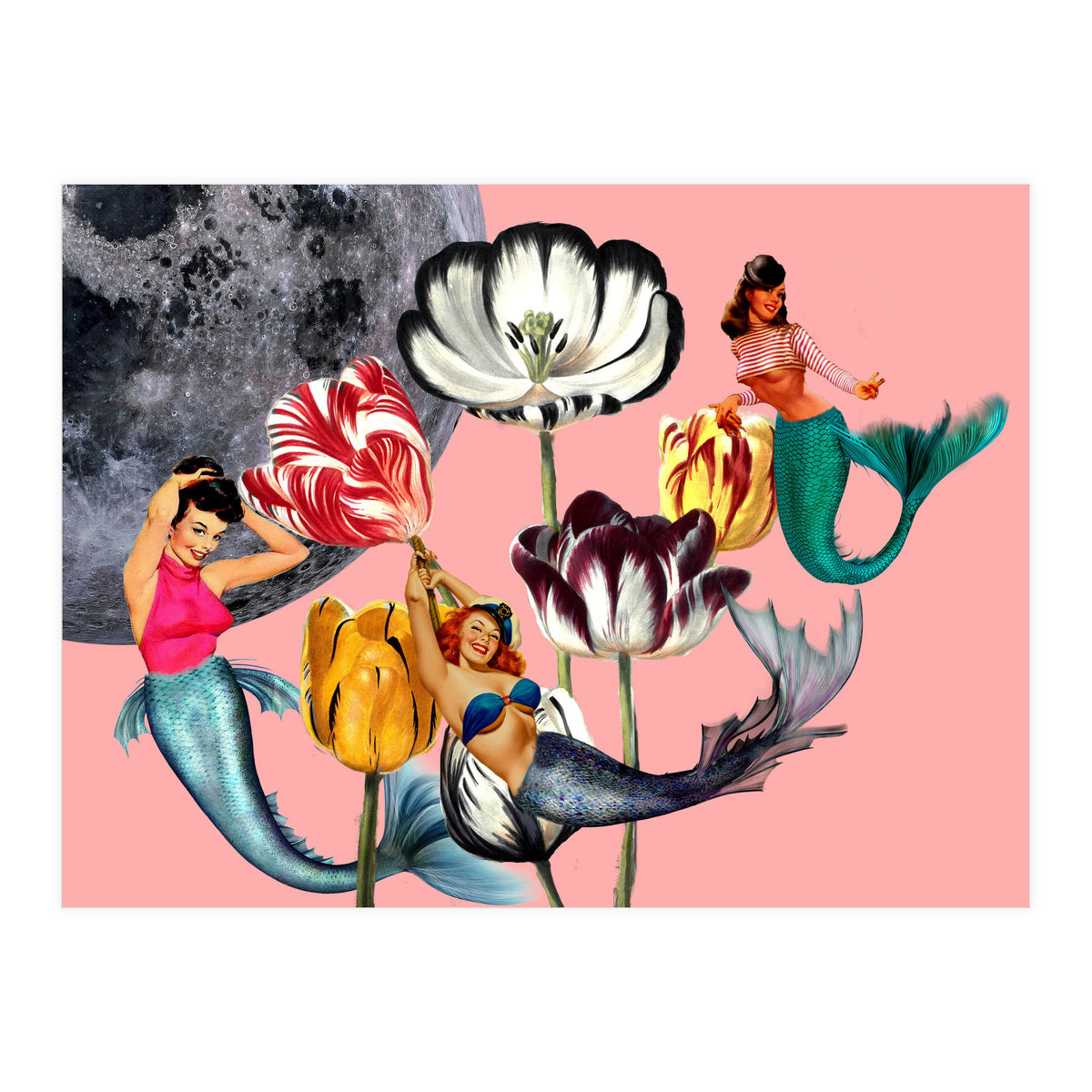 Mermaid Floral with moon (Print Only)