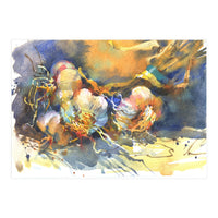 Garlic still life watercolor painting for kitchen  (Print Only)