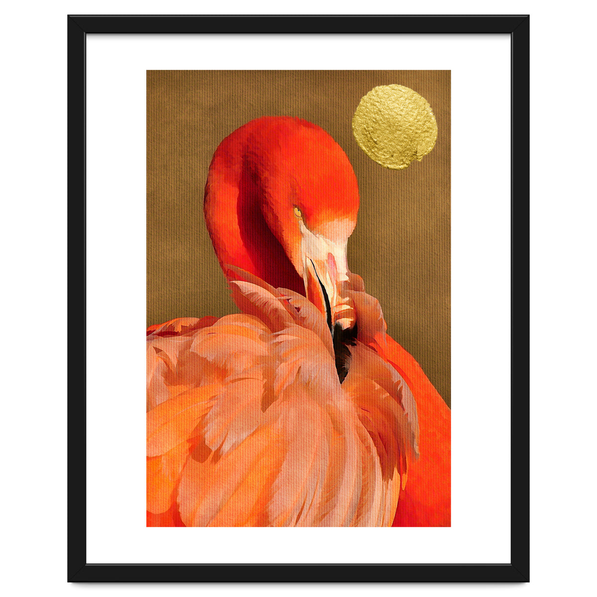 Flamingo With Golden Sun