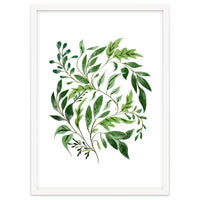 Botanical Abundance, Fresh Green Nature Watercolor Painting, Vibrant Leaves Minimal Illustration