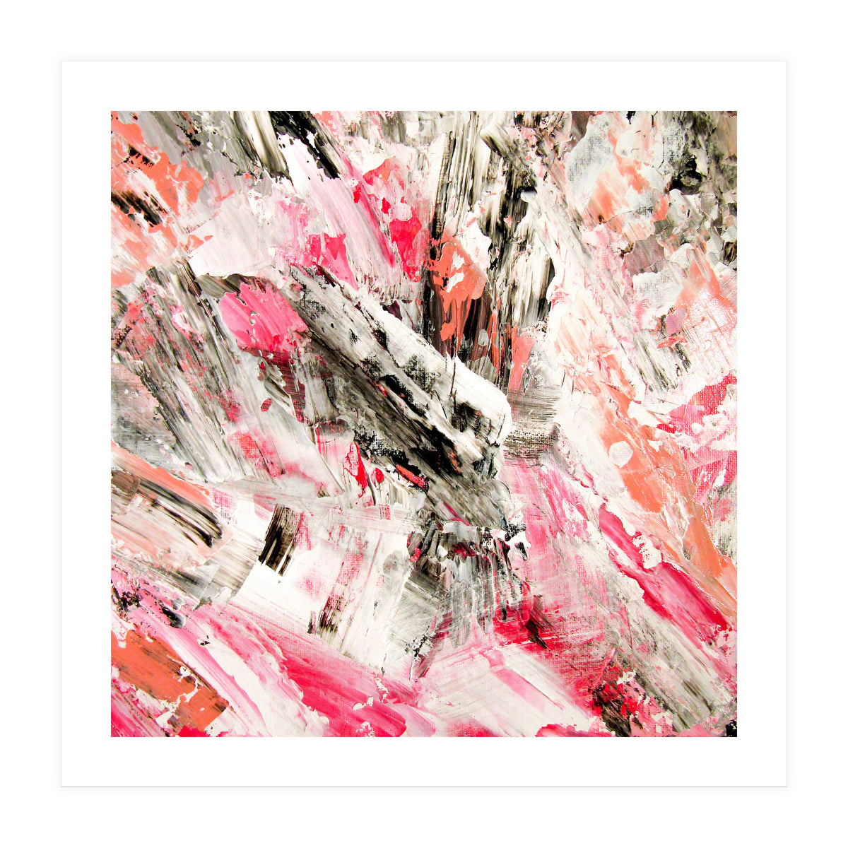 Candy Modern Pink Salmon Black Grey Acrylic Brushstrokes (Print Only)