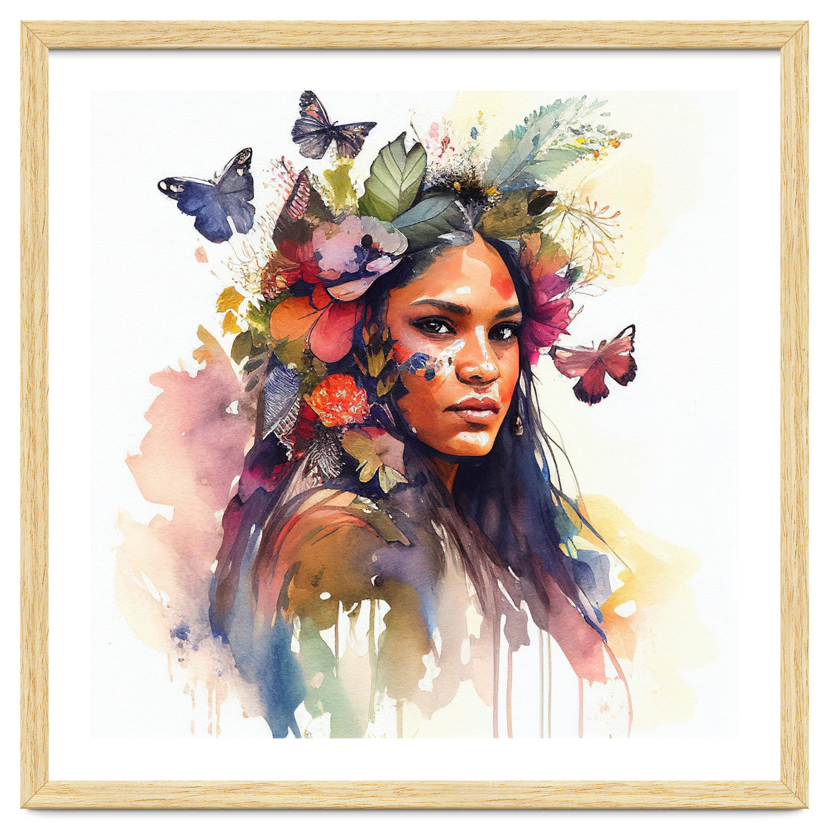 Watercolor Floral Indian Native Woman #5