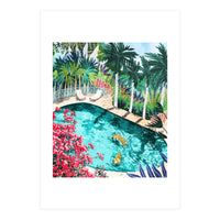 Luxury Tiger Villa illustration, Architecture Travel Nature Painting, Hotel Landscape Garden (Print Only)