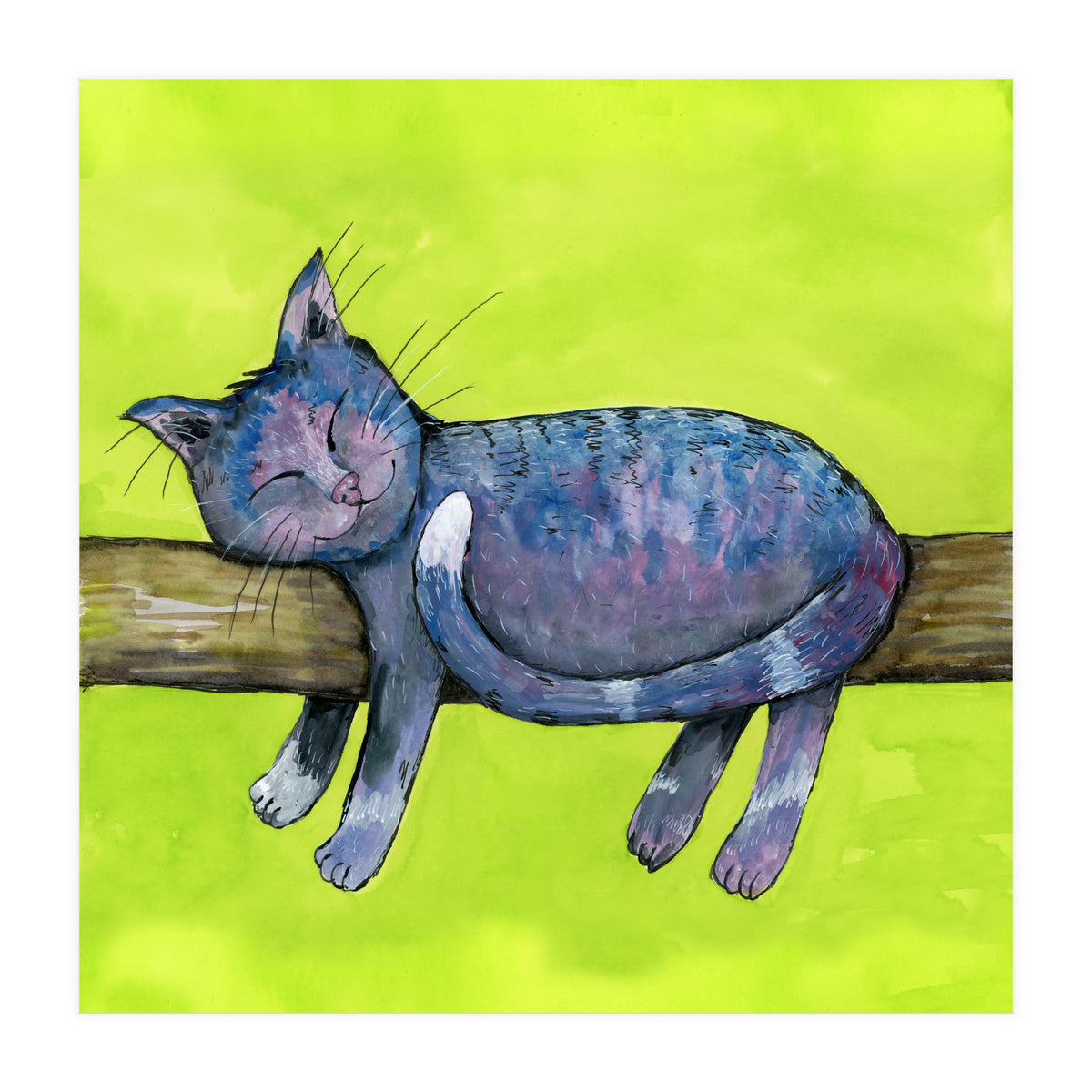 Sleeping cat in purpe (Print Only)