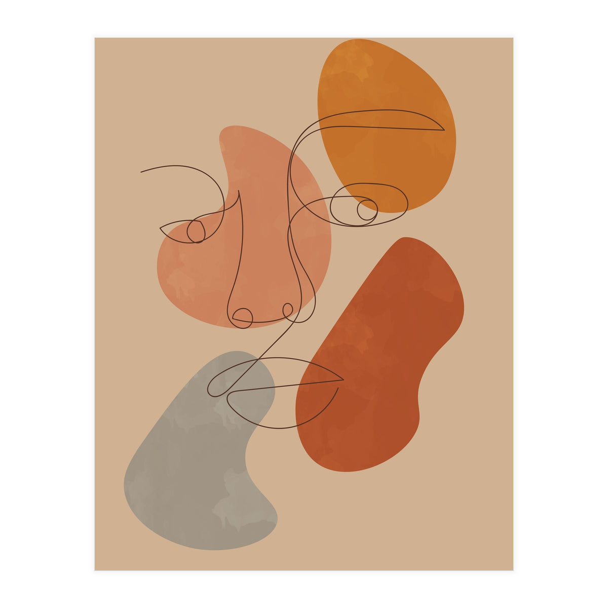 Feminine Line Art Boho Woman Face (Print Only)