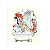 Dinosaur Velociraptor in the Shower, funny bathroom humour (Print Only) thumbnail