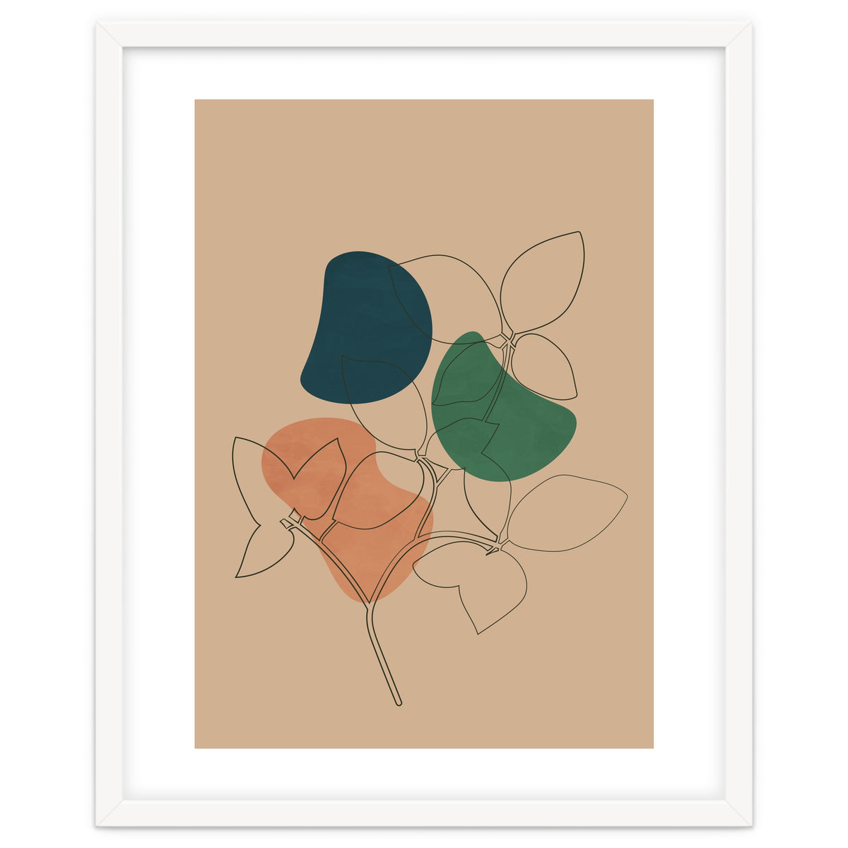 Boho Line Art Drawing Plant Earthy Tones