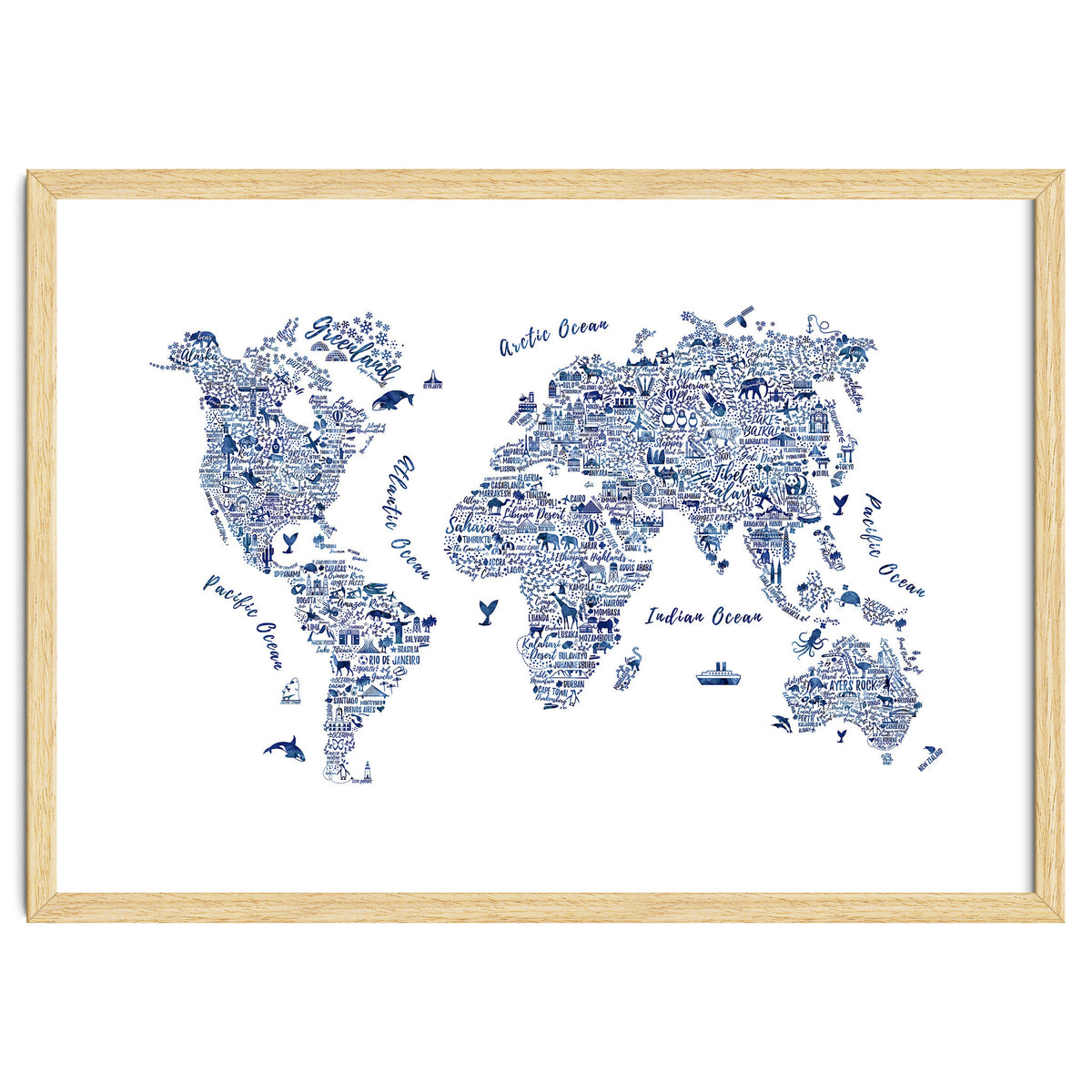 Watercolor World Map in Blue
