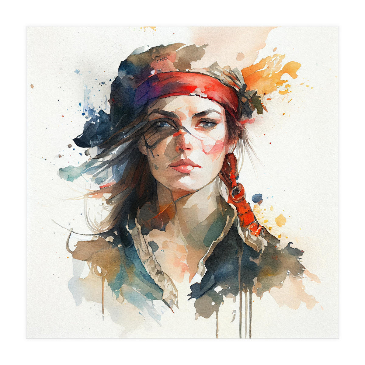 Watercolor Pirate Woman #4 (Print Only)