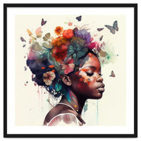 Watercolor Butterfly African Woman #1