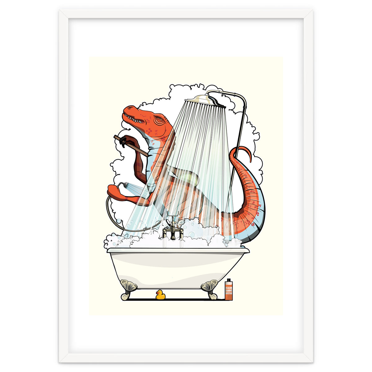 Dinosaur Velociraptor in the Shower, funny bathroom humour