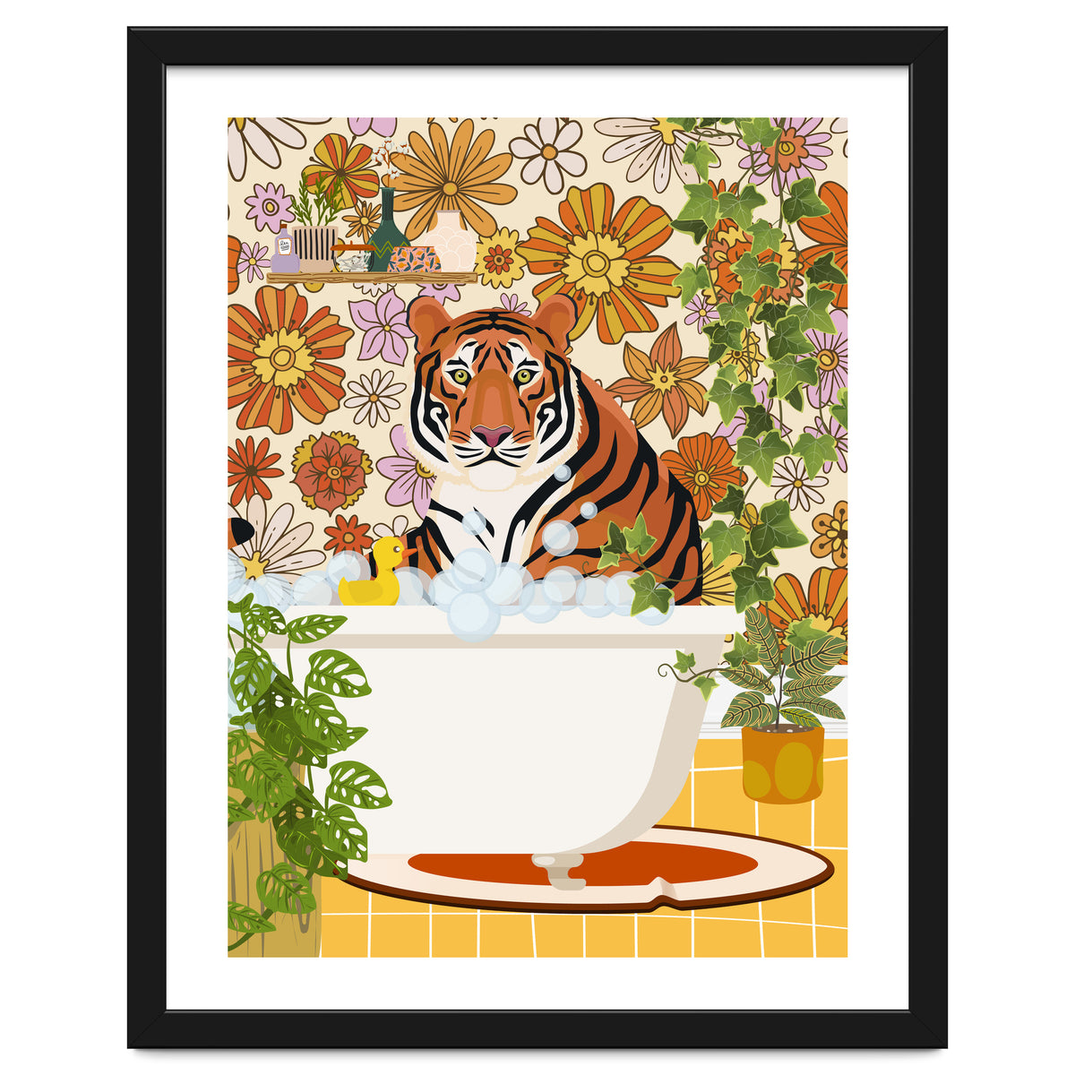Tiger Bathing in Groovy Bathroom