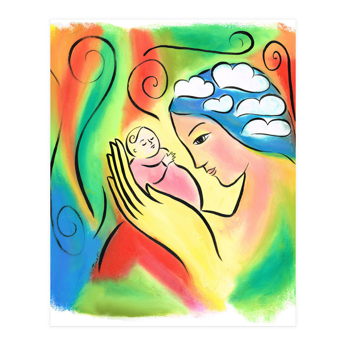 Woman And Baby With Clouds (Print Only)