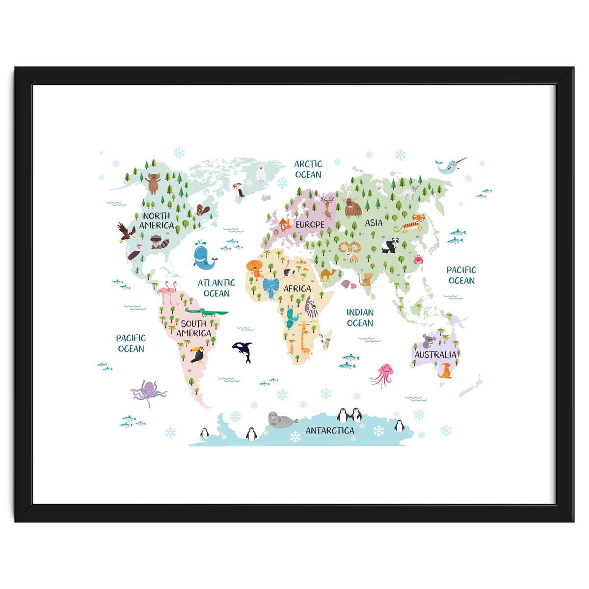 Pastel Animal World Map