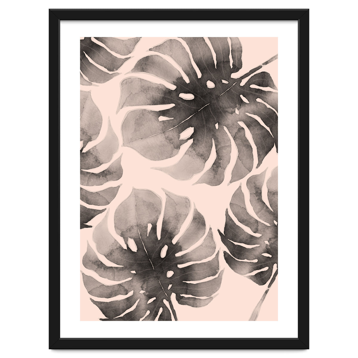 Monstera pink and gray watercolor