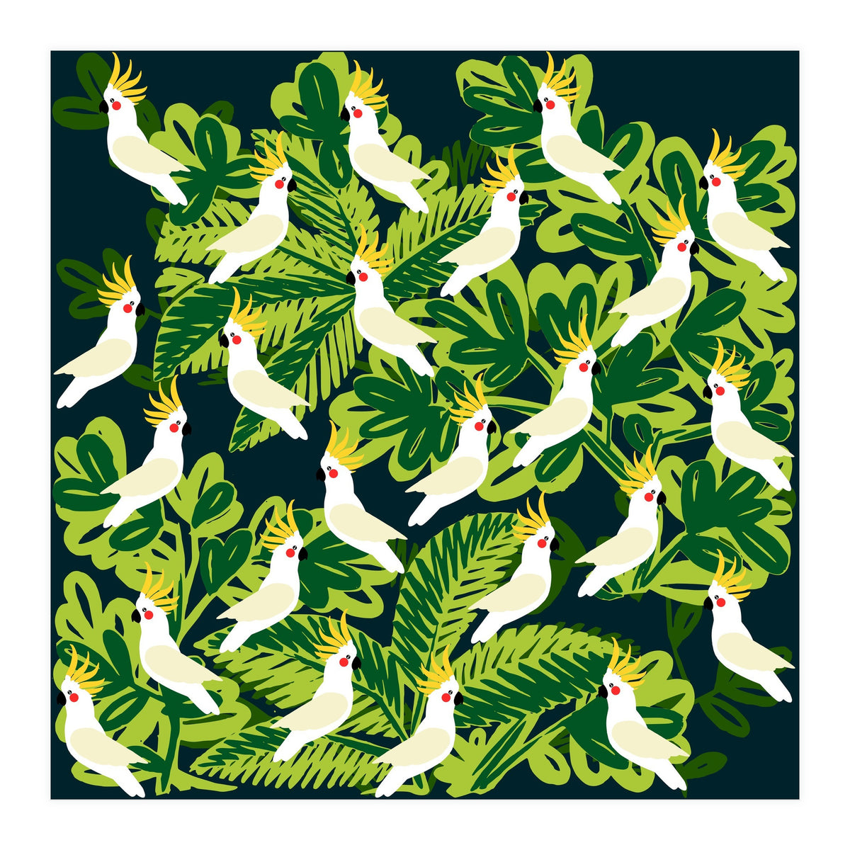 Cute cockatoo and tropical leaves (Print Only)