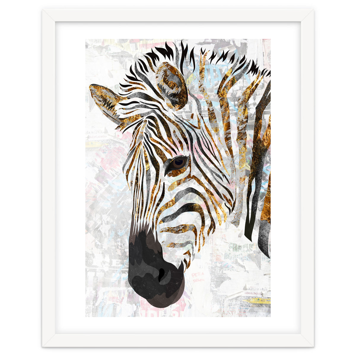 Grungy Zebra Gold and White