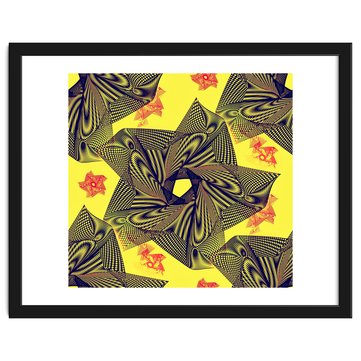 Black flowers on yellow background.