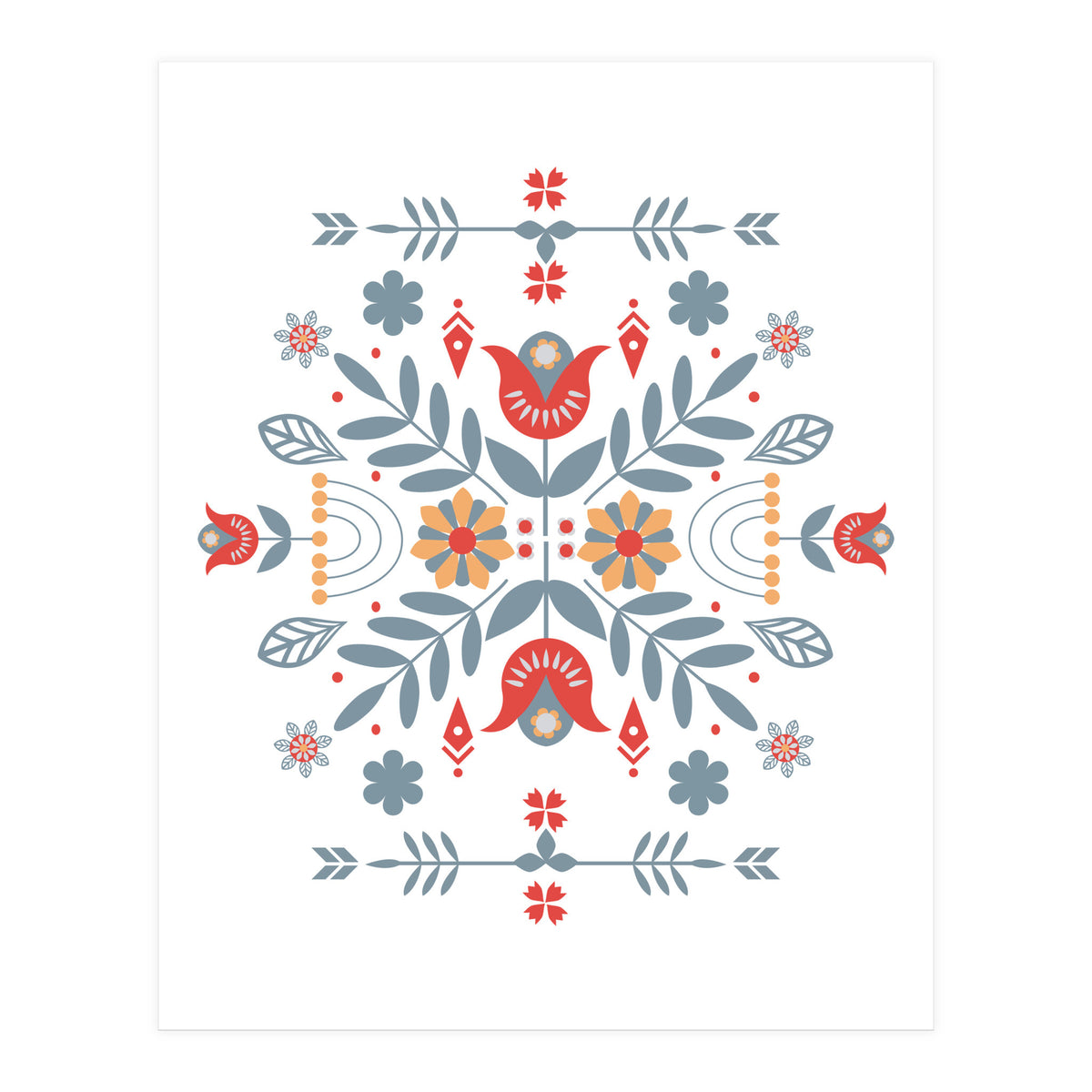 Scandinavian Folk Retro Flower Pattern (Print Only)