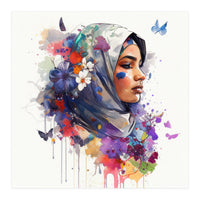 Watercolor Floral Muslim Arabian Woman #5 (Print Only)