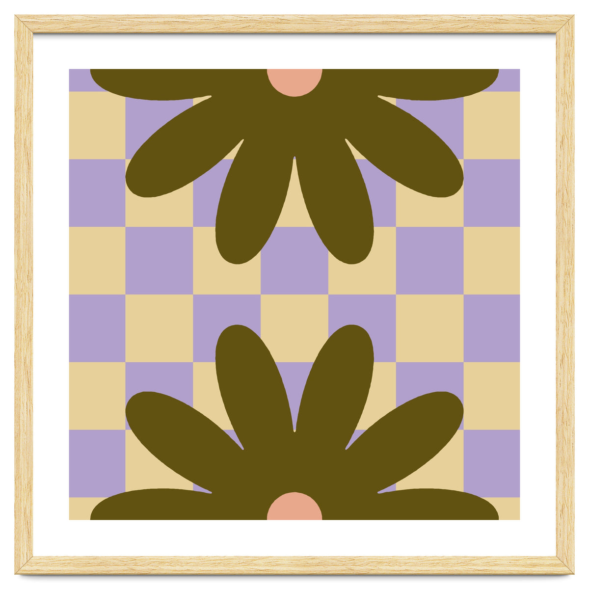 Retro Geometric Simple Flower on Checkerboard