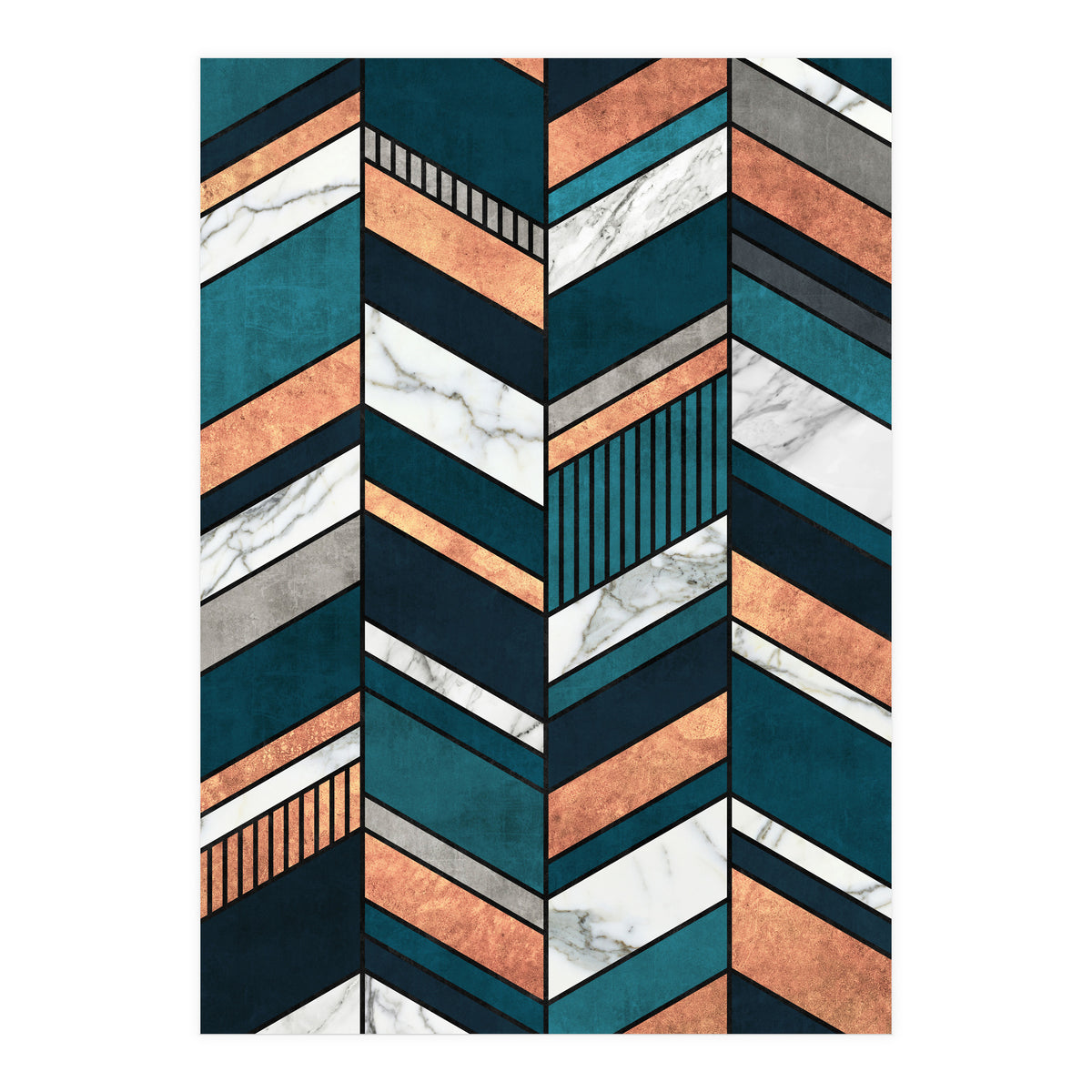 Abstract Chevron Pattern - Copper, Marble, and Blue Concrete (Print Only)