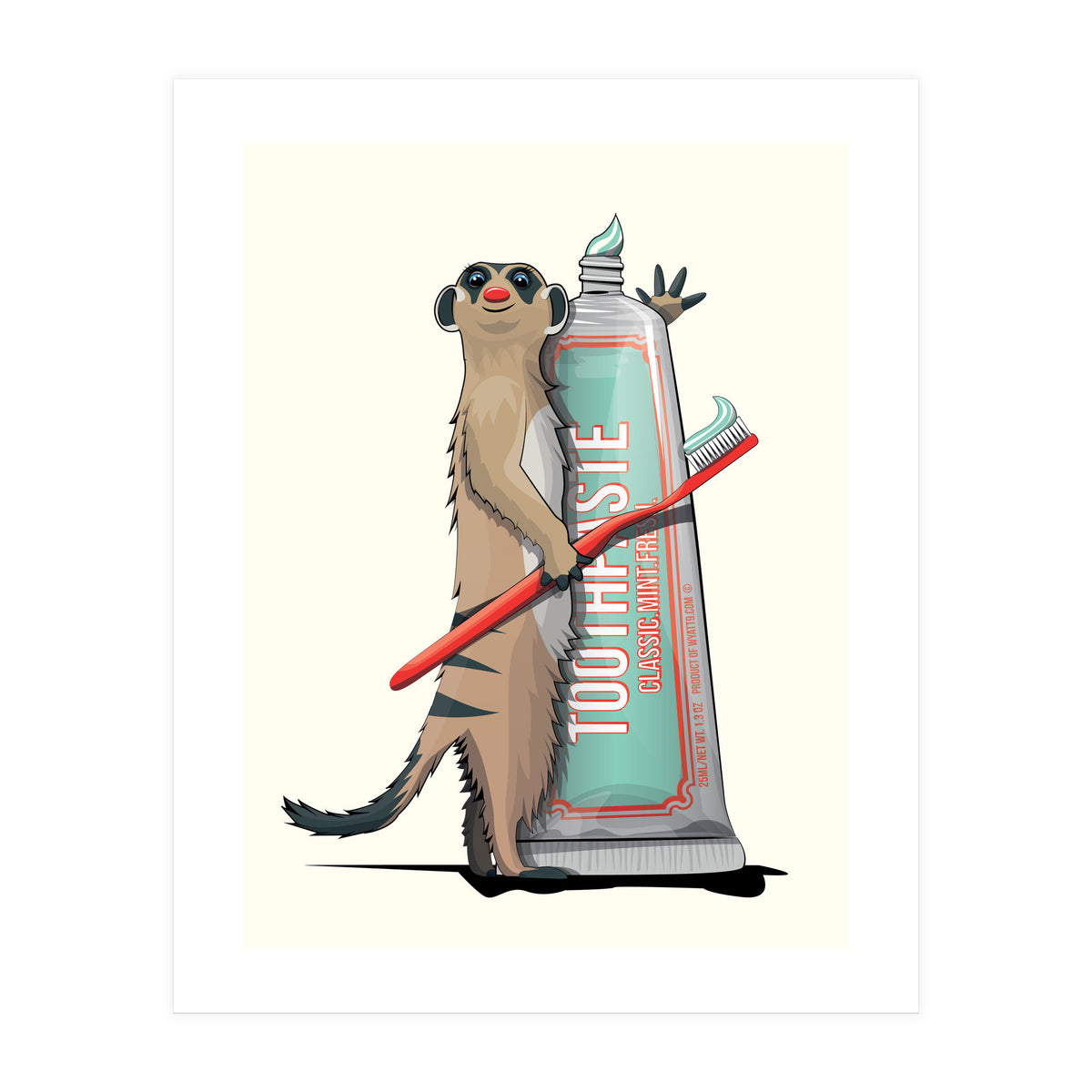 Meerkat Brushing Teeth, Funny Bathroom Humour (Print Only)