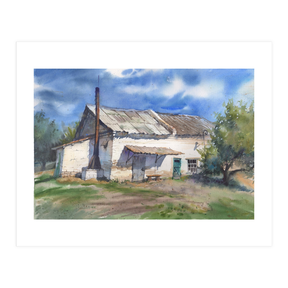 Country house. Watercolor painting art. (Print Only)