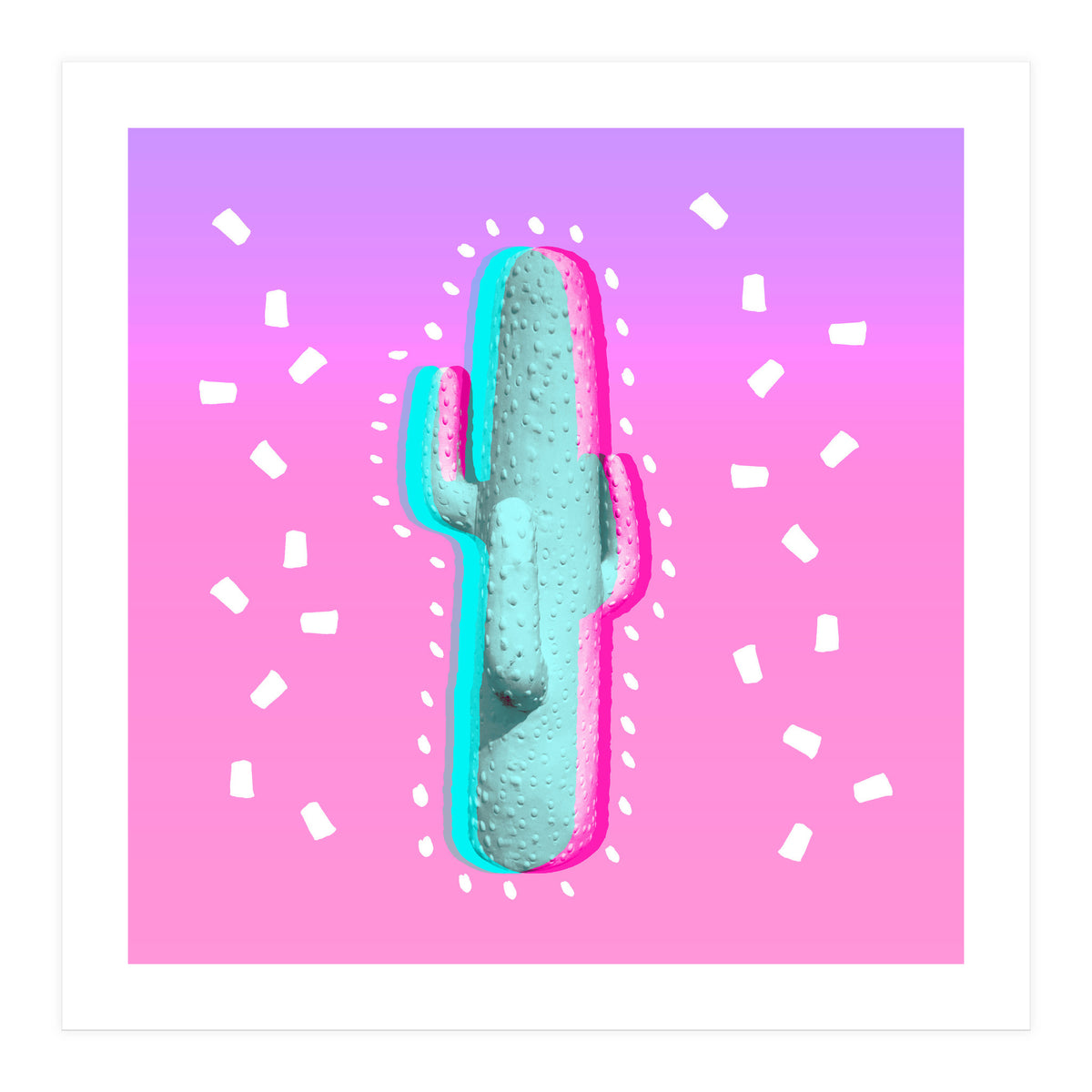 Modern 3 D Color Channel Cactus Photography Pink Purple Gradient 90's Pattern (Print Only)