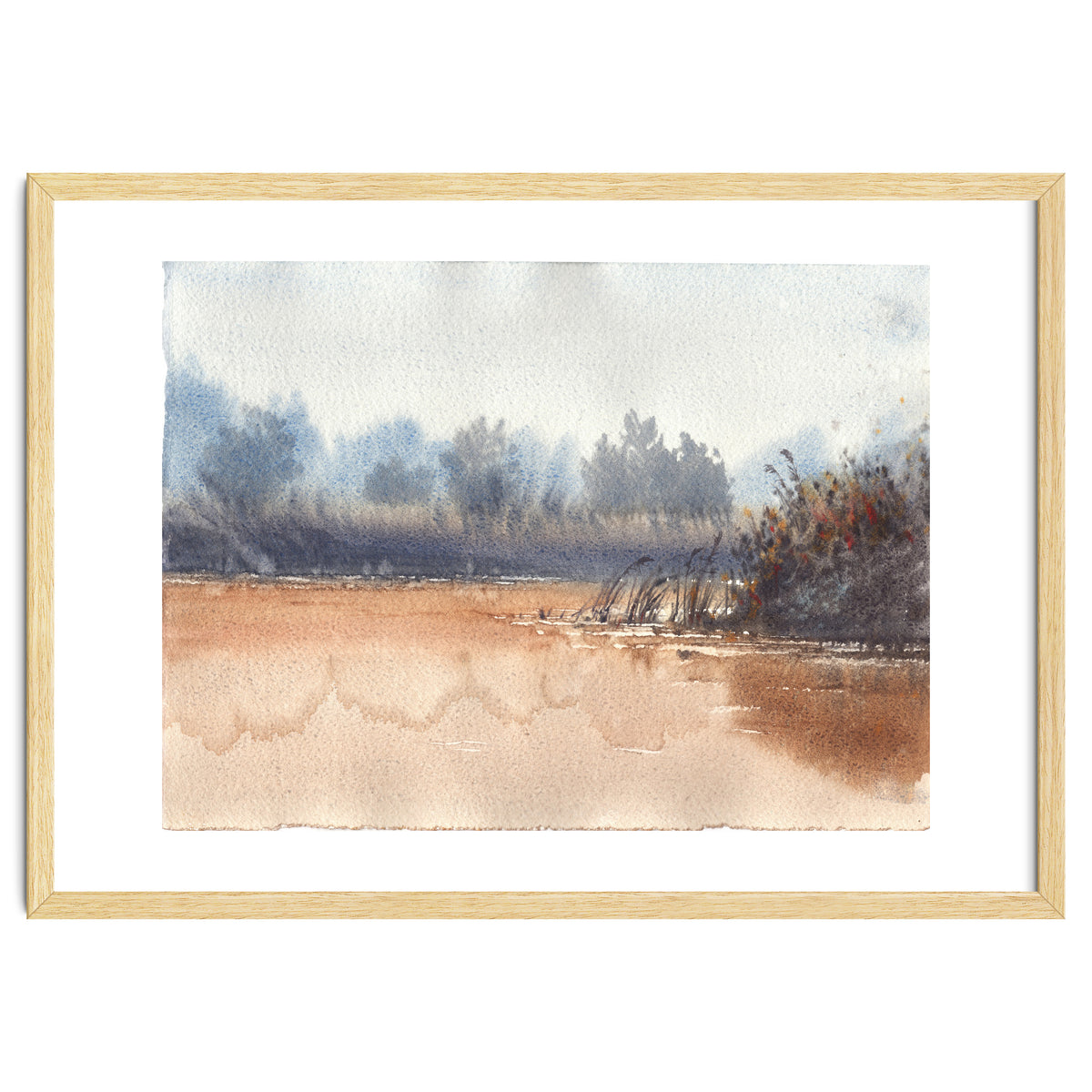 Landscape painting watercolor. Foggy