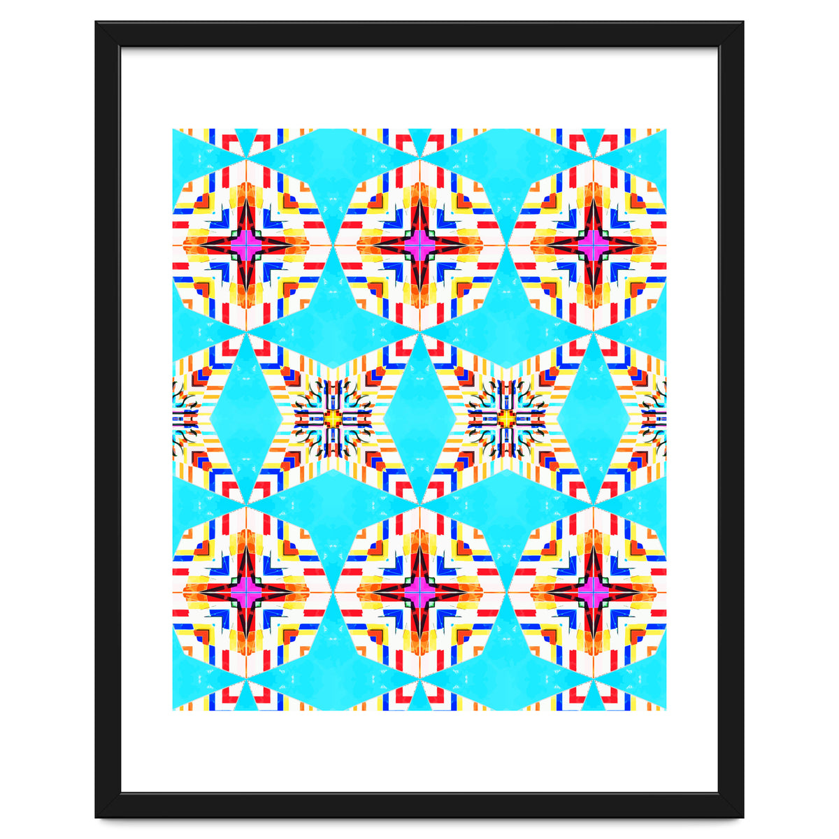 Exotic Tiles, Moroccan Teal Kaleidoscope Pattern, Turkish Bohemian Colorful Culture Eclectic Graphic