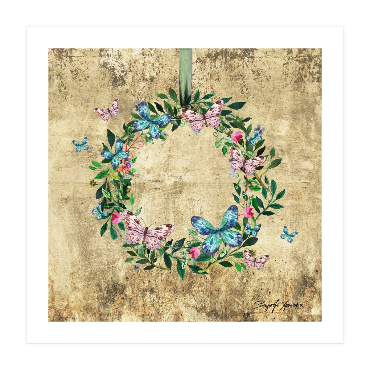 Wreath #Flowers & Butterflies#Royal collection (Print Only)