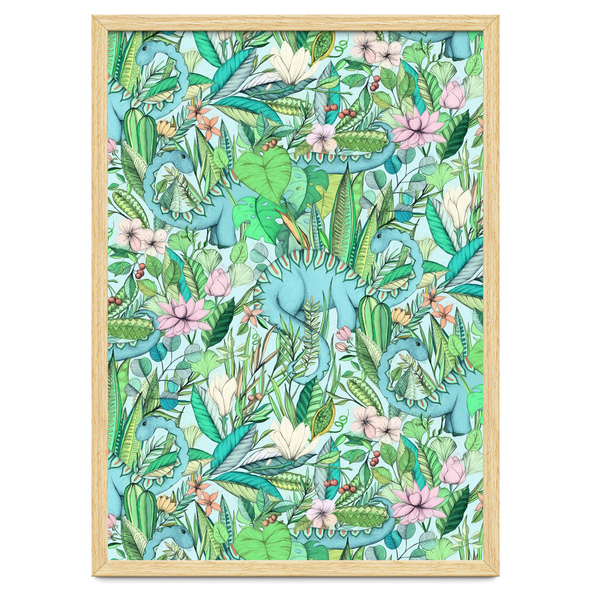 Improbable Botanical with Dinosaurs - soft pastels