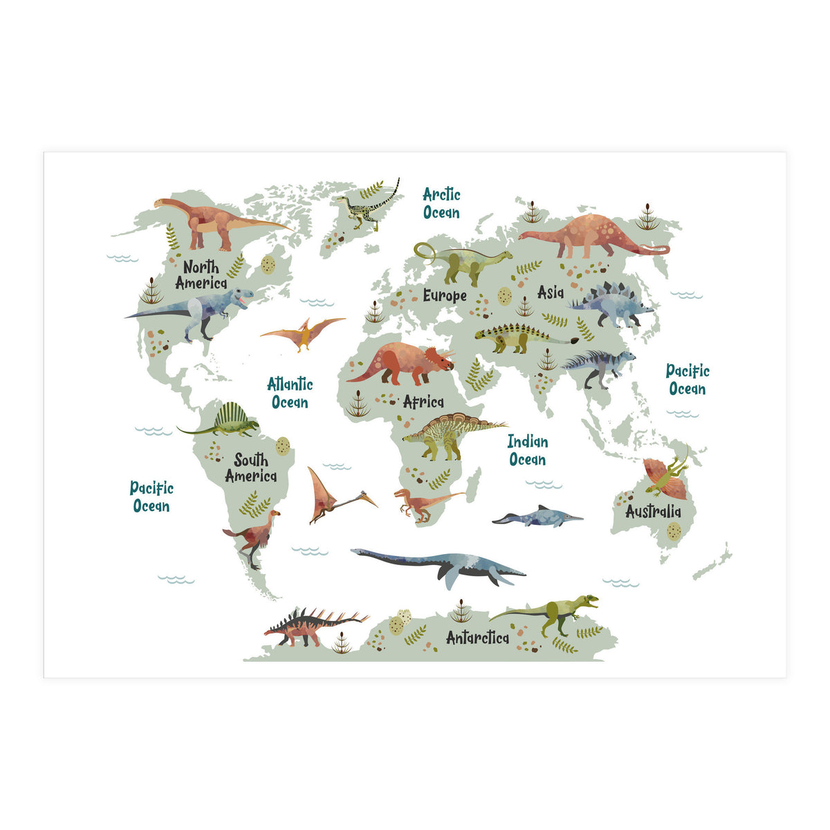 Dinosaur World Map  (Print Only)