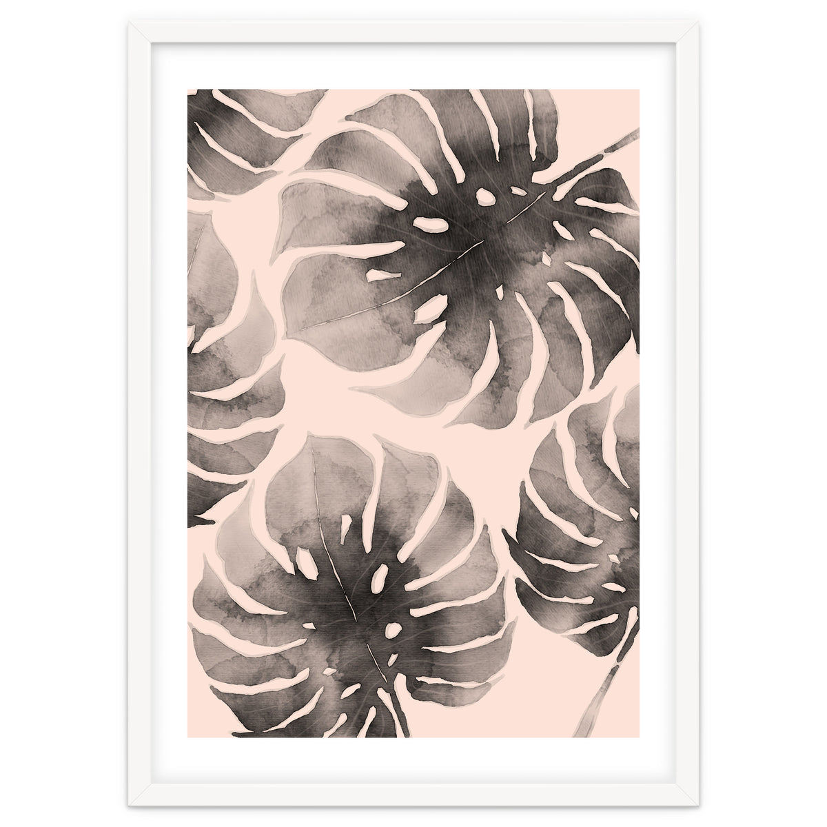 Monstera pink and gray watercolor