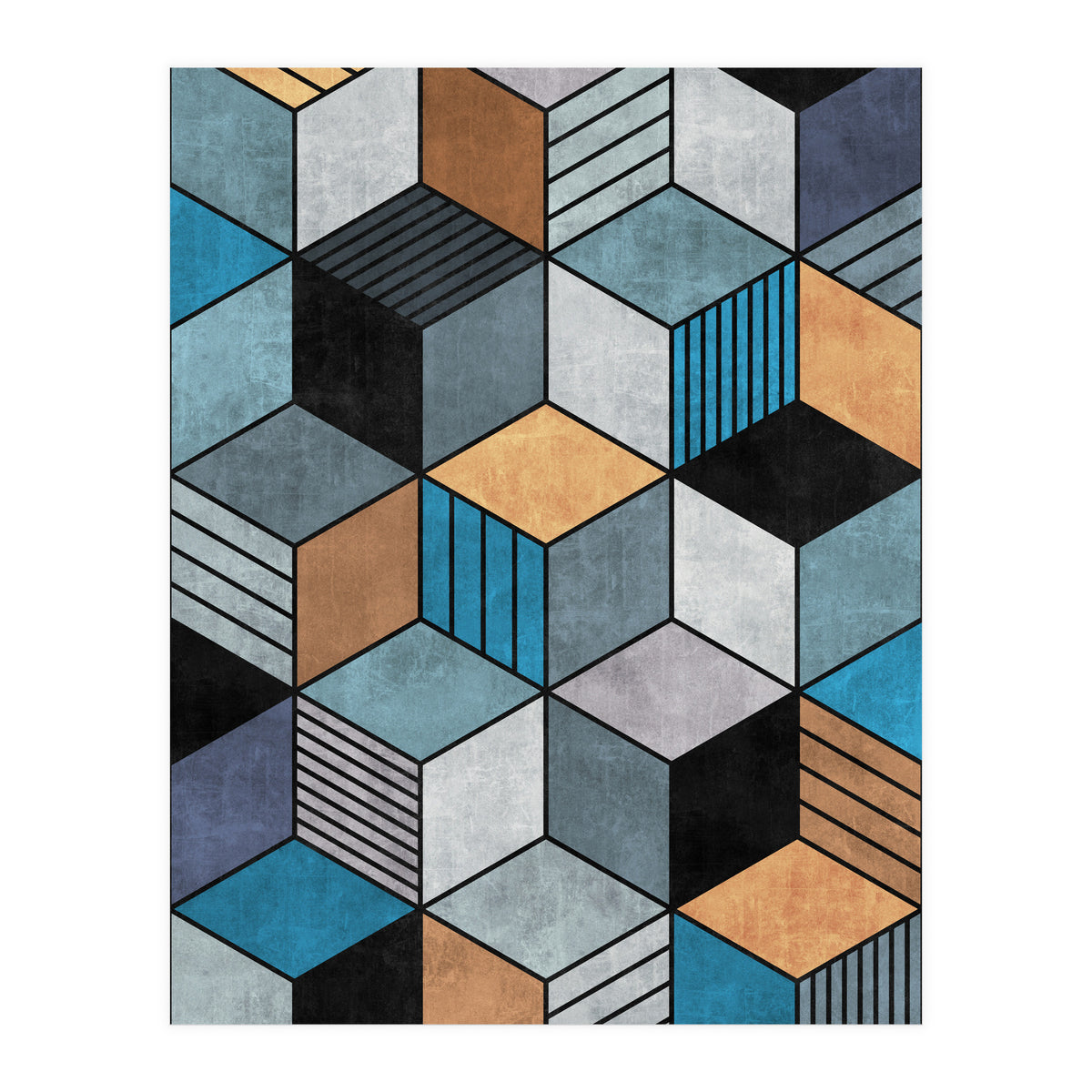 Colorful Concrete Cubes 2 - Blue, Grey, Brown (Print Only)