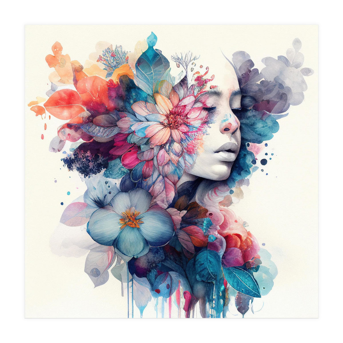 Watercolor Tropical Woman #5 (Print Only)