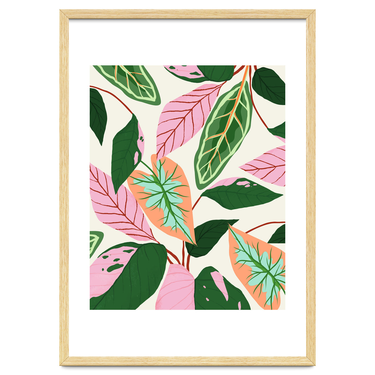 The Inseparable V.01, Nature Botanical Plants, Blush Leaves Modern Boho, Pastel Illustration Garden