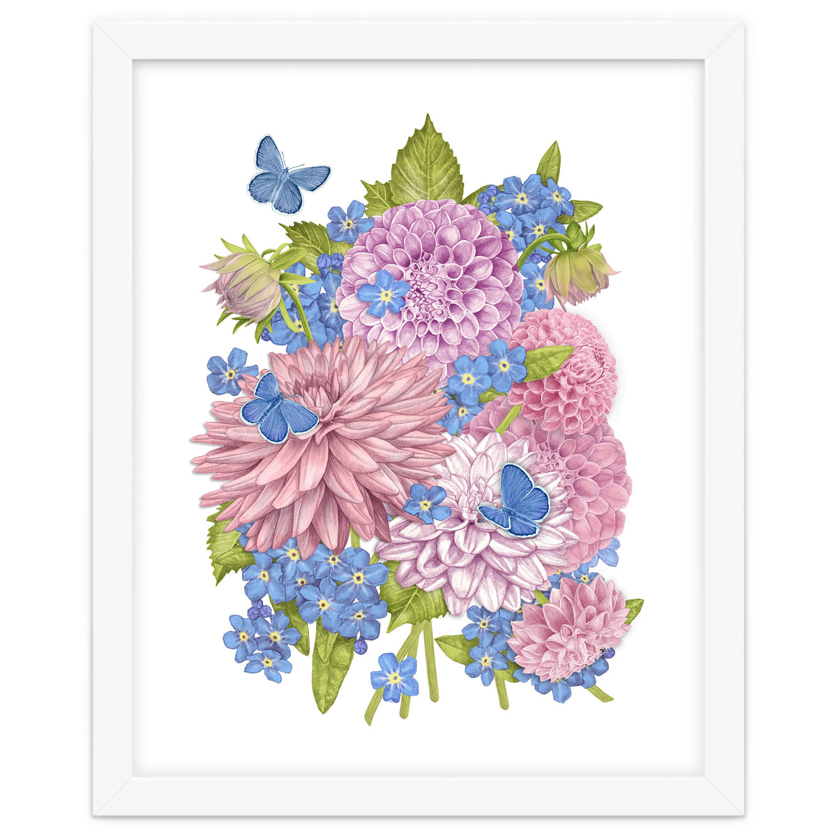 Pink Flowers and Butterflies