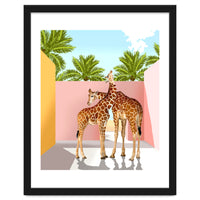 Giraffe Villa | Contemporary Modern Architecture Digital Graphic Art | Wildlife Animals Palm Exotic