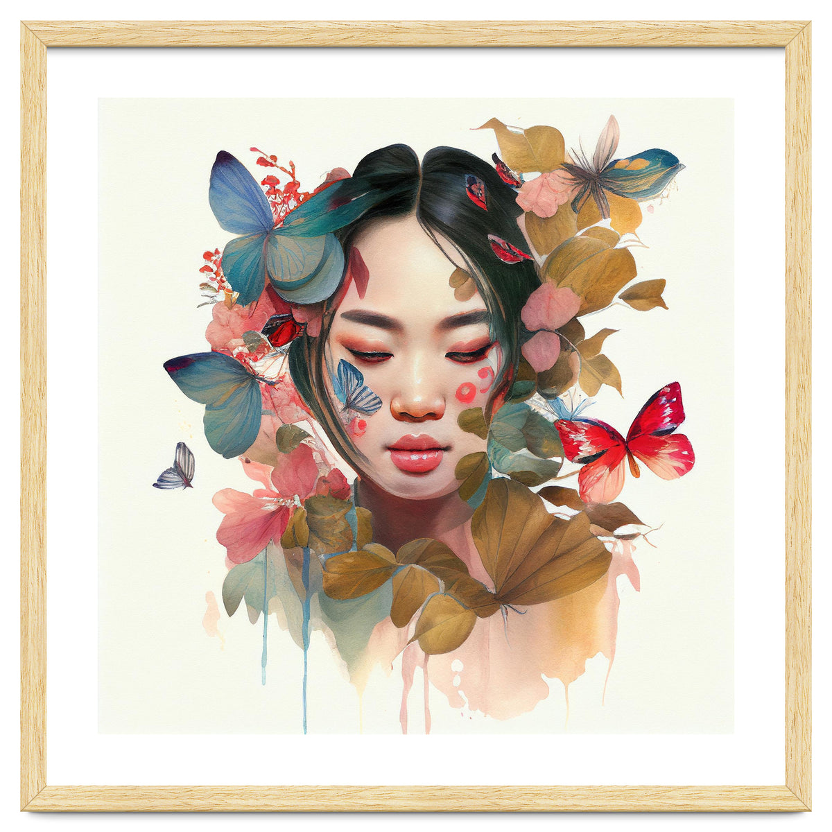 Watercolor Floral Asian Woman #9