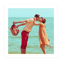 Romantic kiss - Lovely couple at the beach - Vintage filtered (Print Only)