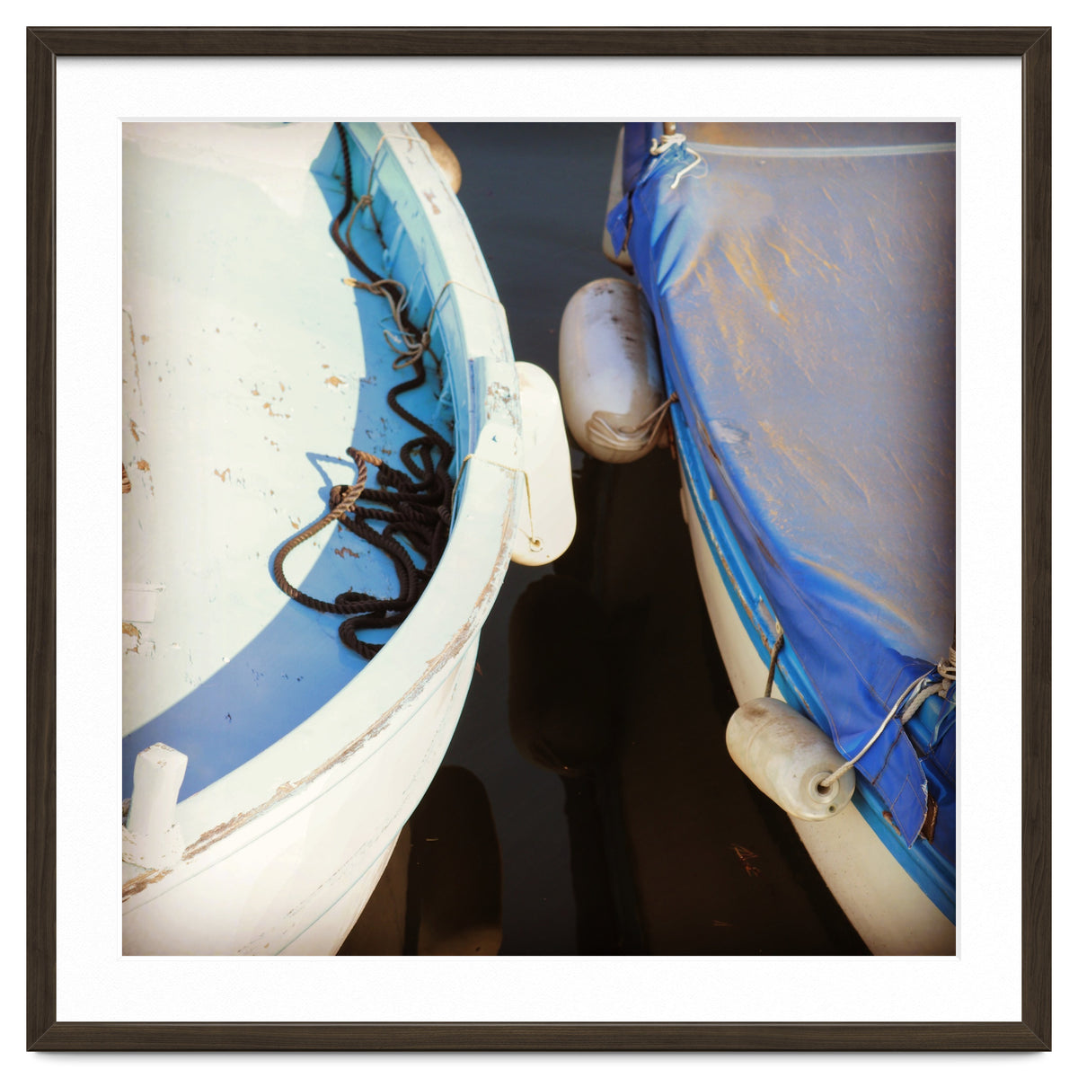 Blue and white wooden fishing boats