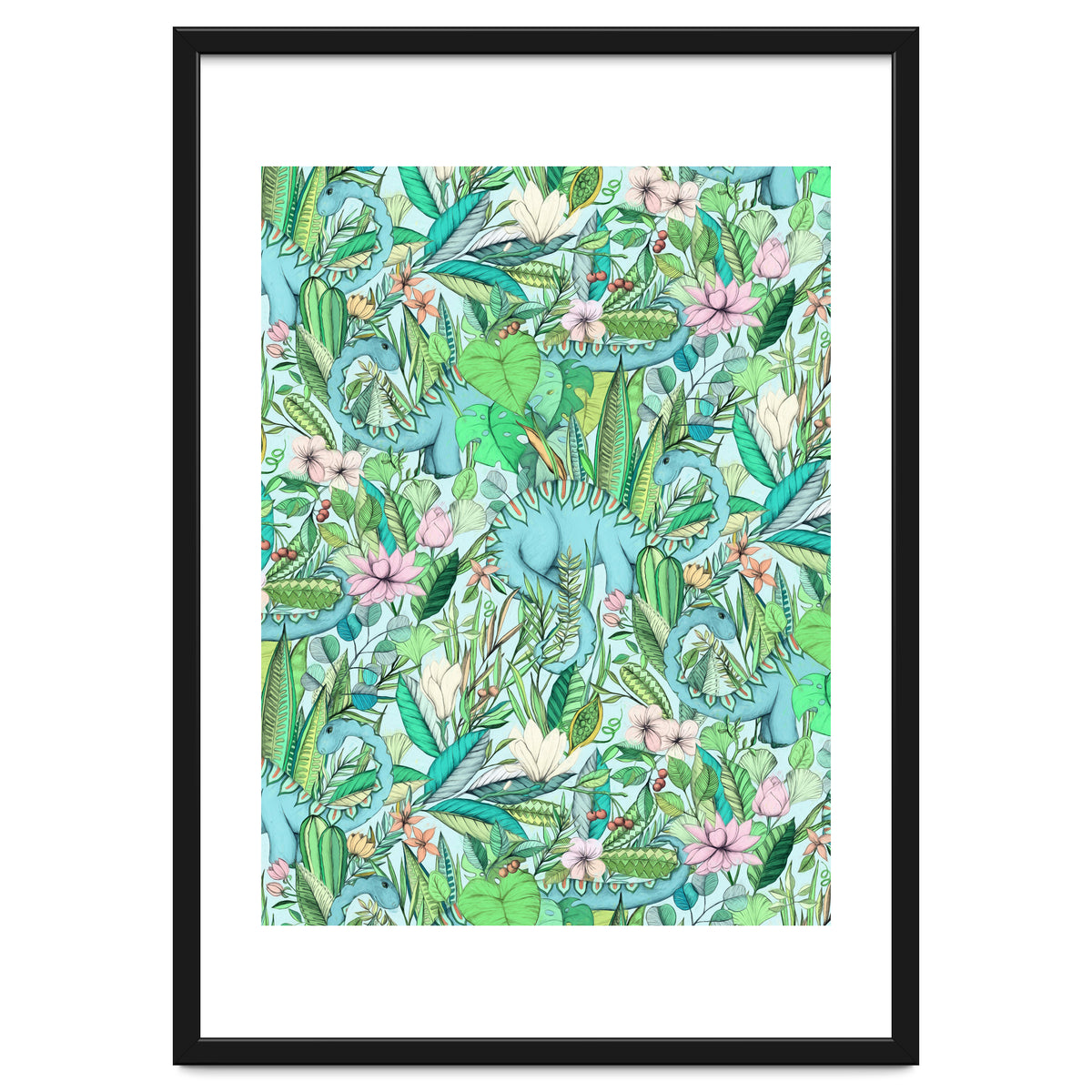 Improbable Botanical with Dinosaurs - soft pastels