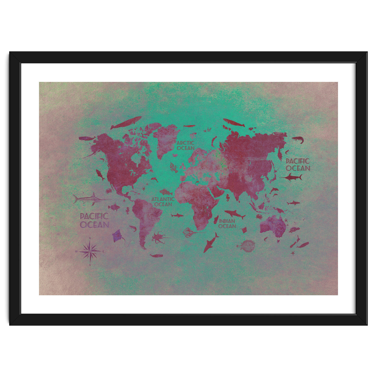 World Map text green