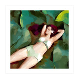 The Moment of Peace, Girl Woman on Lotus Leaf, Tropical Nature Botanical Watercolor Bohemian Painting (Print Only) thumbnail