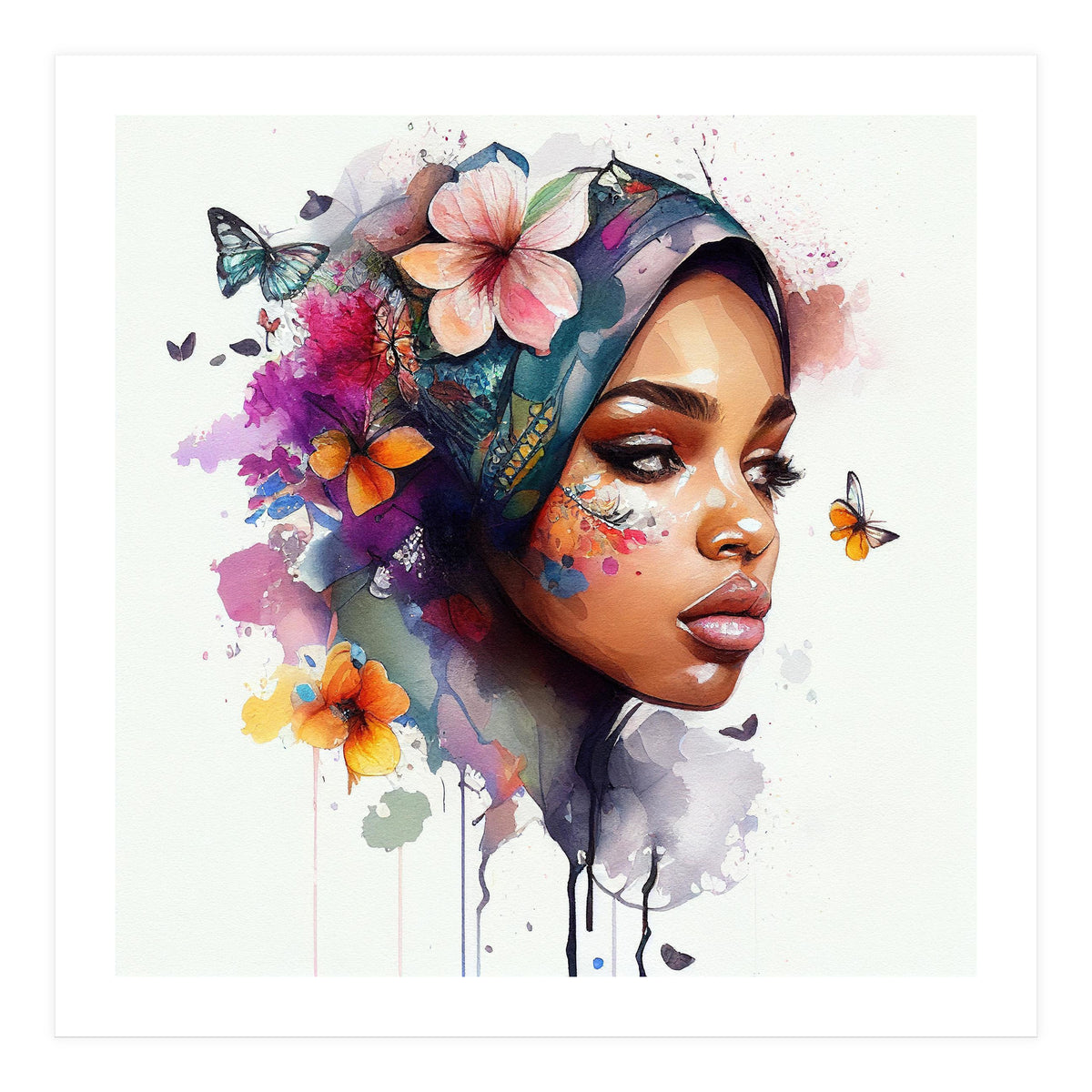 Watercolor Floral Arabian Woman #2 (Print Only)