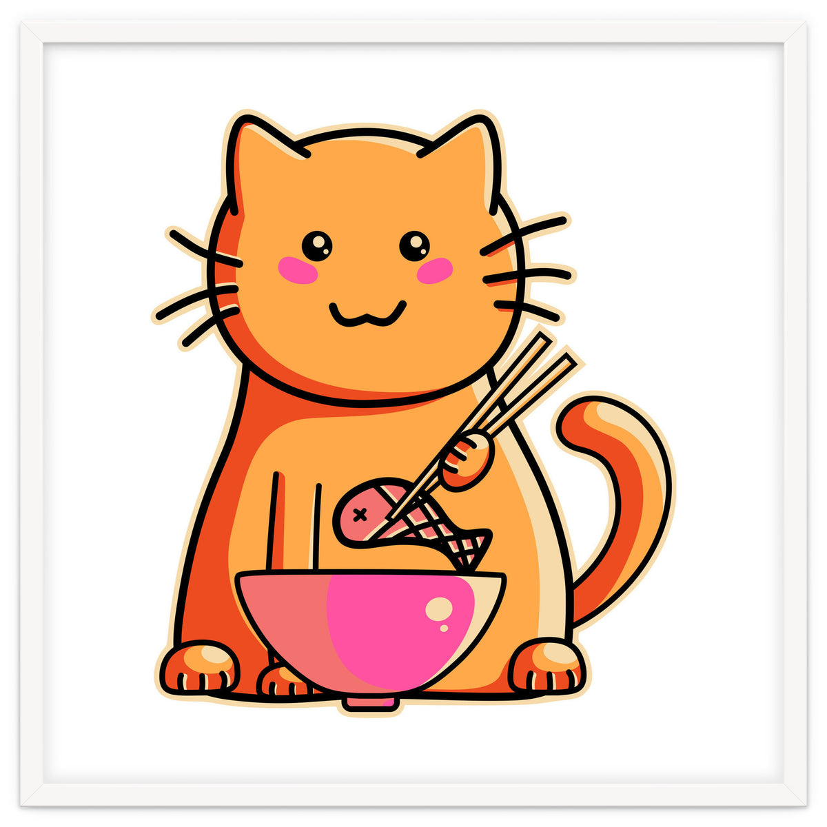 A Cat's Favourite Meal - kawaii cat eating fish with chopsticks