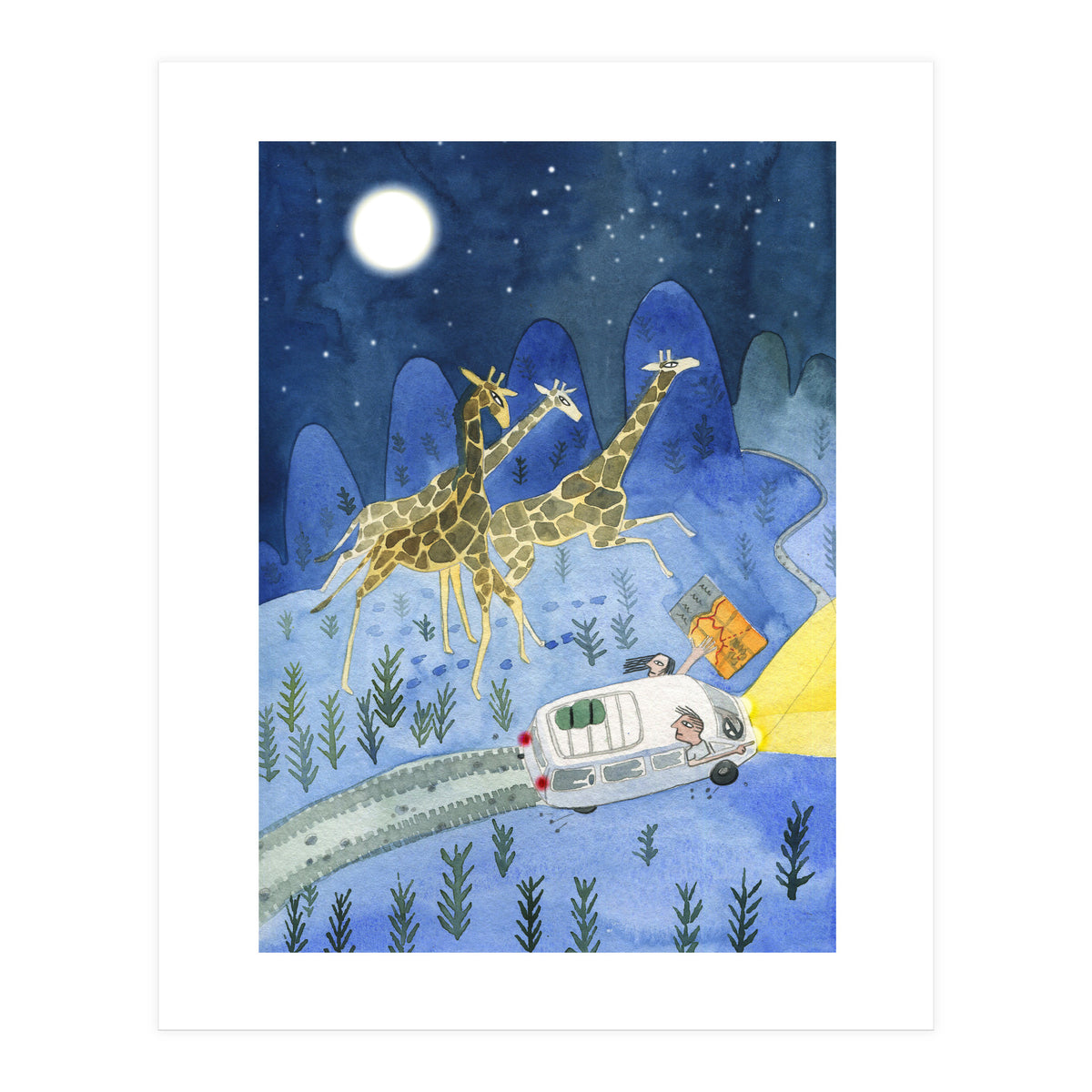 Giraffes In Moonlight  (Print Only)