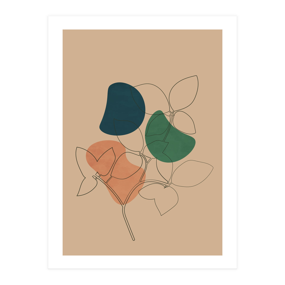 Boho Line Art Drawing Plant Earthy Tones (Print Only)